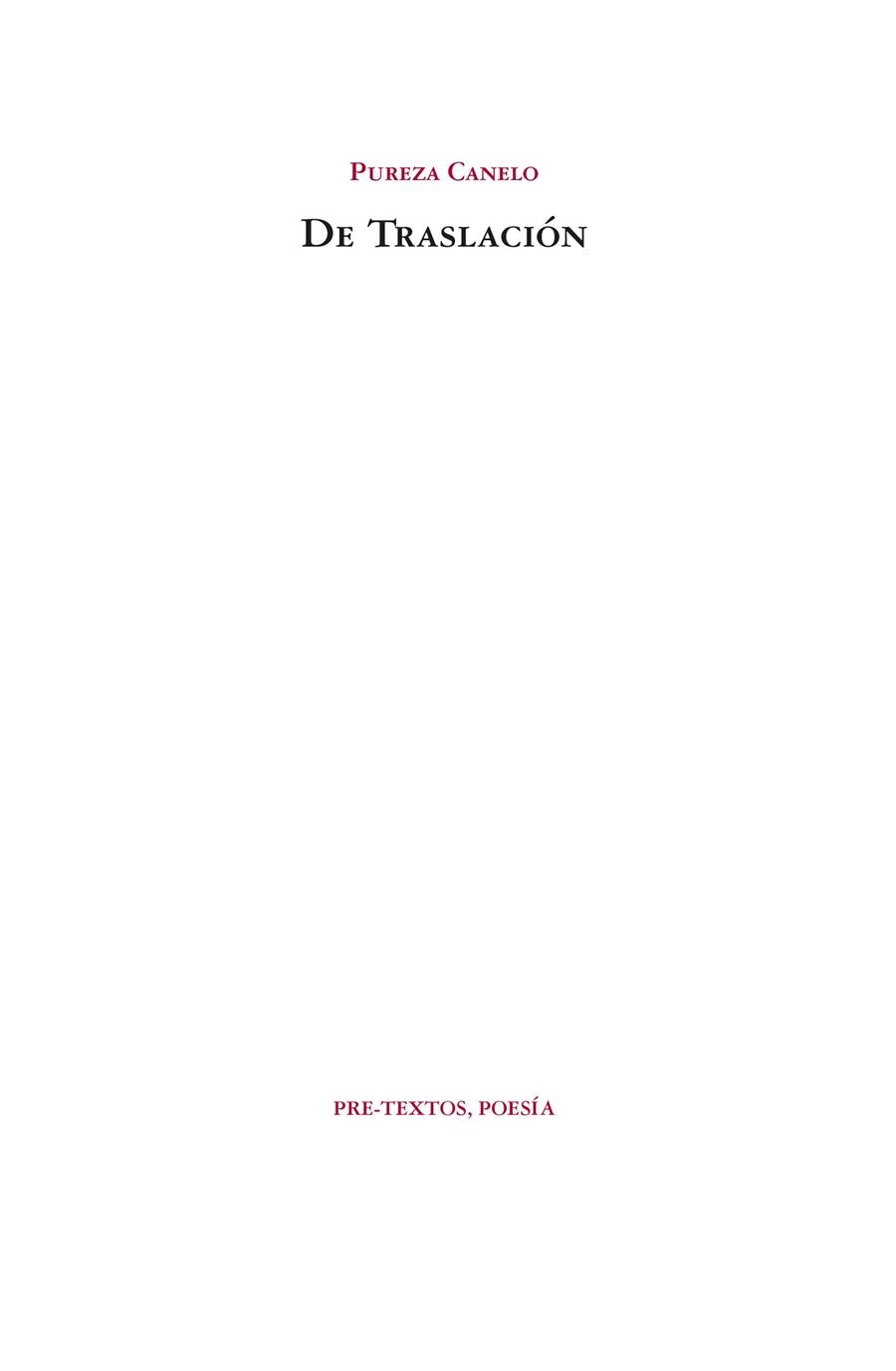 DE TRASLACIÓN | 9788418935664 | CANELO, PUREZA