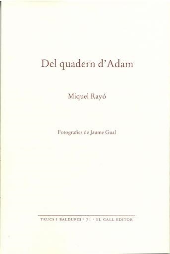 DEL QUADERN D'ADAM | 9788419321145 | RAYÓ, MIQUEL